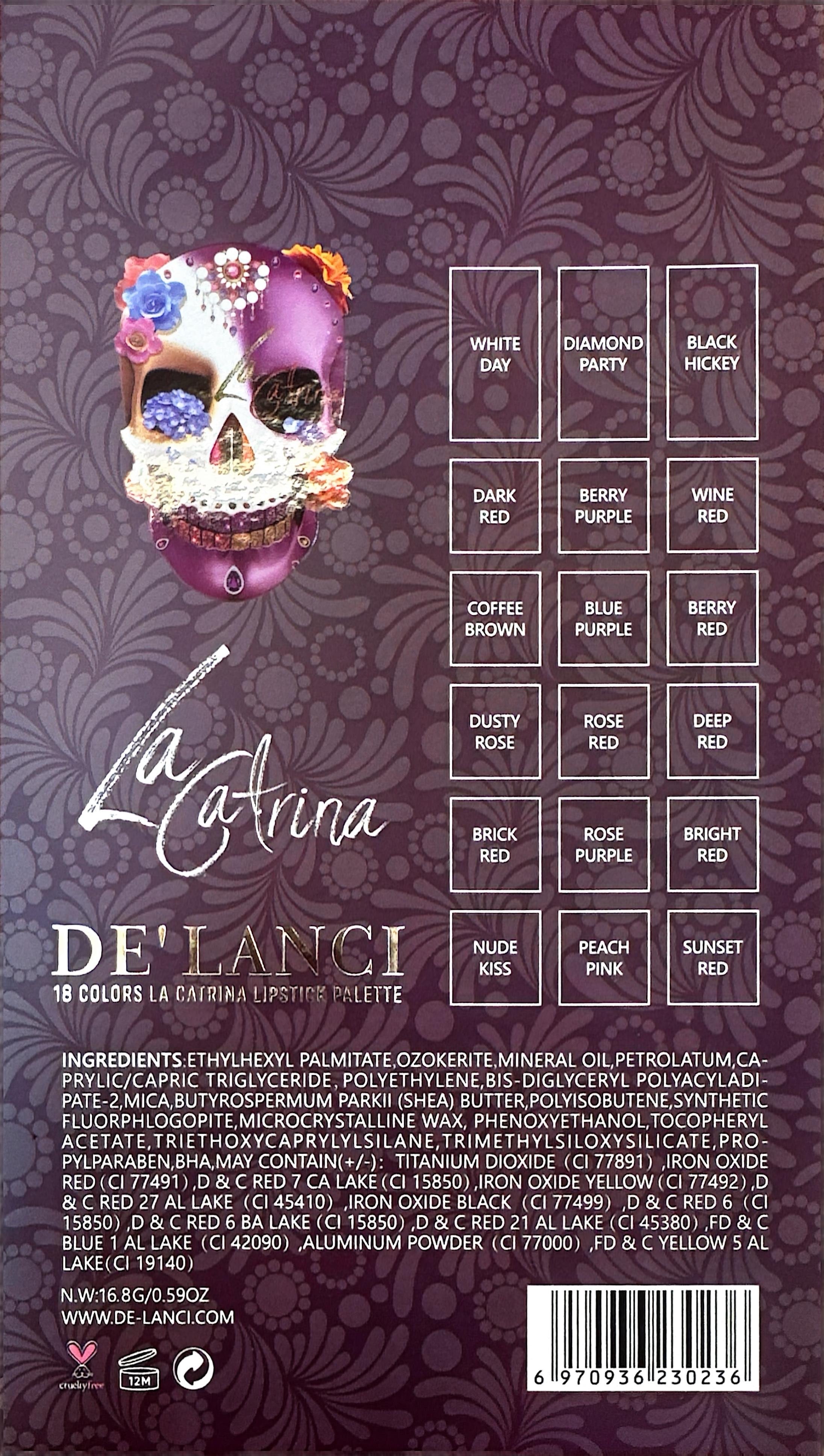 18 Colors La Catrina Lipstick Palette 16.8g