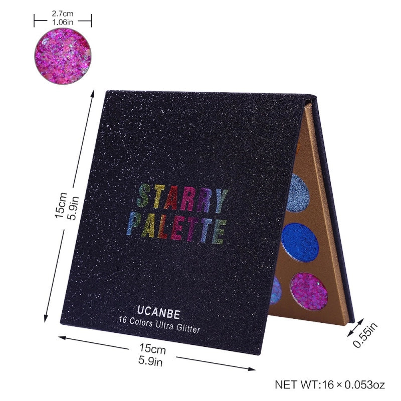 UCANBE 16 Colors Glitter Eyeshadow Starry Palette 16*1.5g