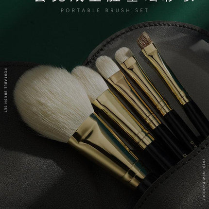 Rownyeon Portable Wool Makeup Brush 5-in-Set Black RY001 - Chic Decent